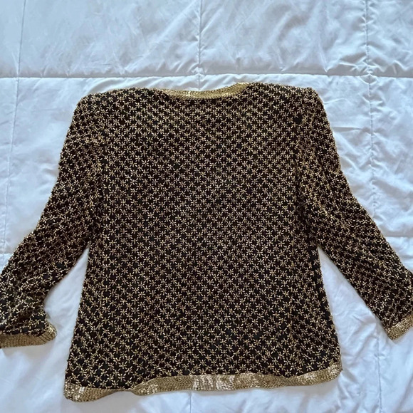 Vintage Jessica Howard Metallic Black Gold Beaded Silk Jacket Women's Medium - Picture 12 of 13